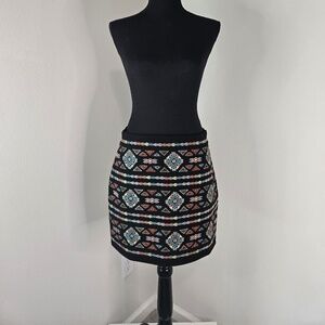 Patterned Black Embroidered Skirt